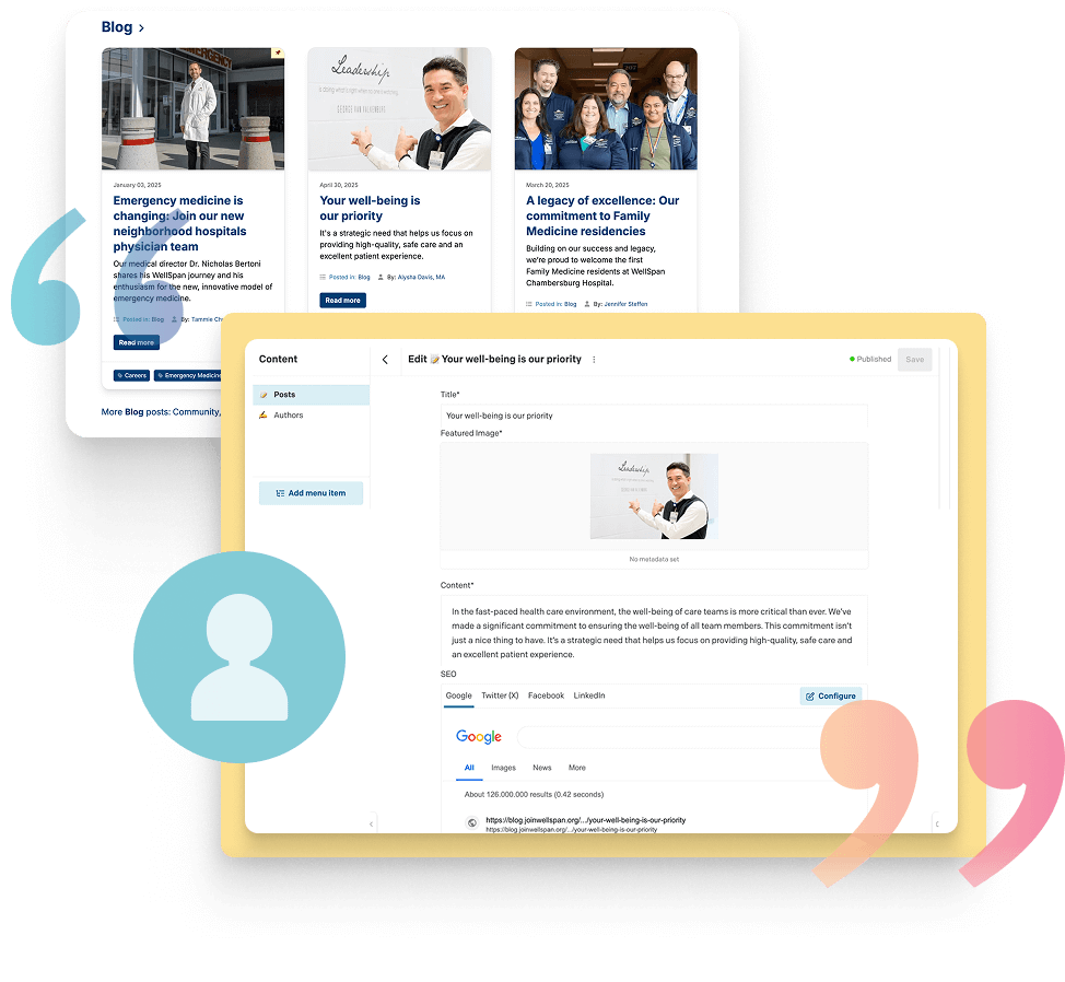 A landing page with multiple blog post cards displayed
